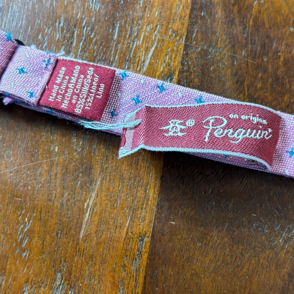 Original Penguin Mens Pink Silk Linen Geometric Self Tie Bow Tie Adjustable - Picture 2 of 8
